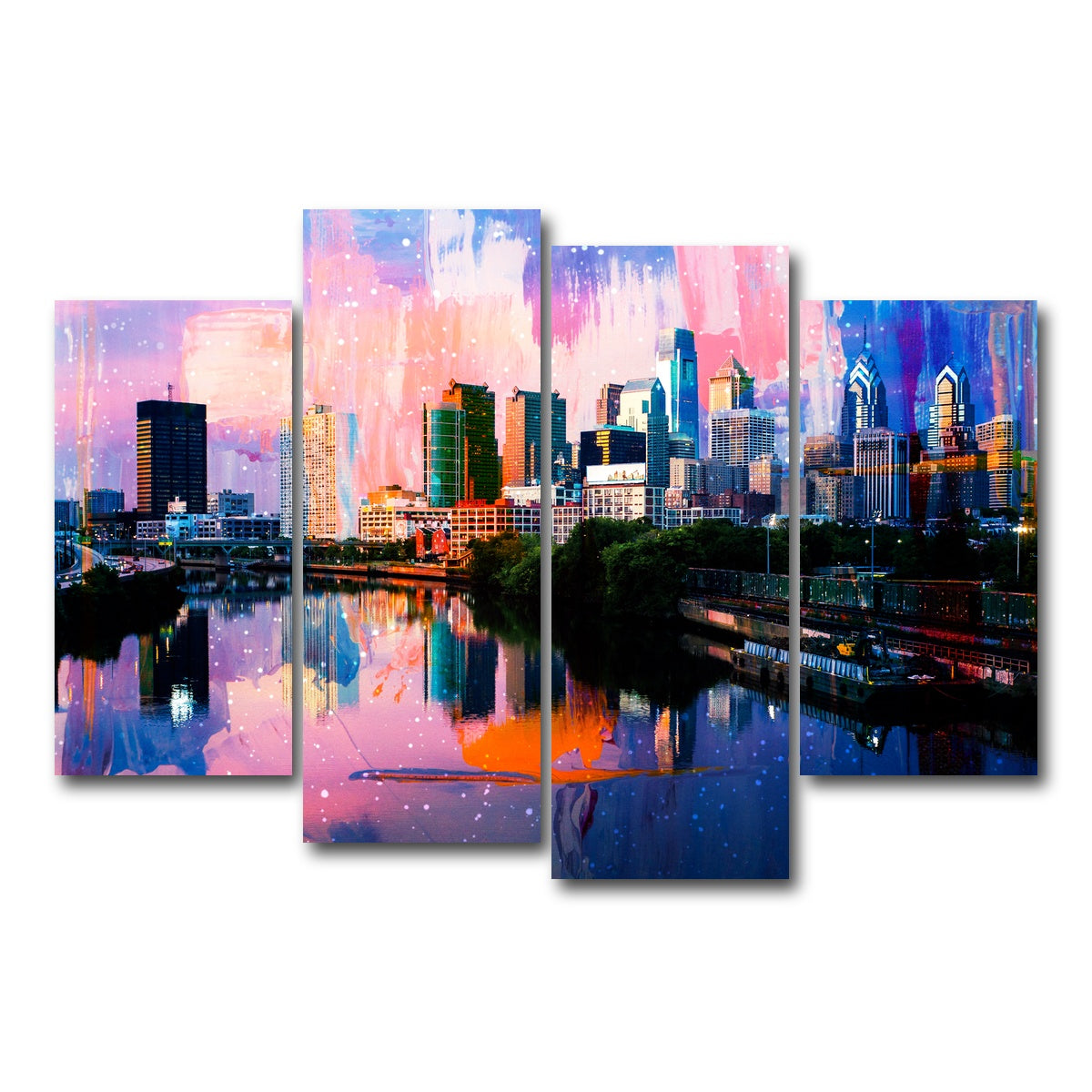 AUTO-MOCKUP WHITE | Abstract Philadelphia Skyline | 4 Piece | Gallery Wrap Canvas | group=4_short