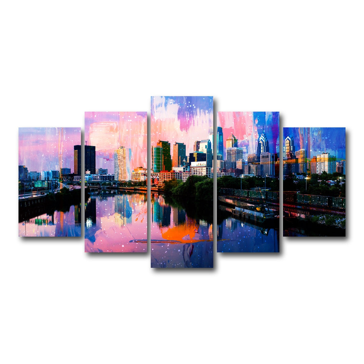 AUTO-MOCKUP WHITE | Abstract Philadelphia Skyline | 5 Piece | Gallery Wrap Canvas | group=5_normal