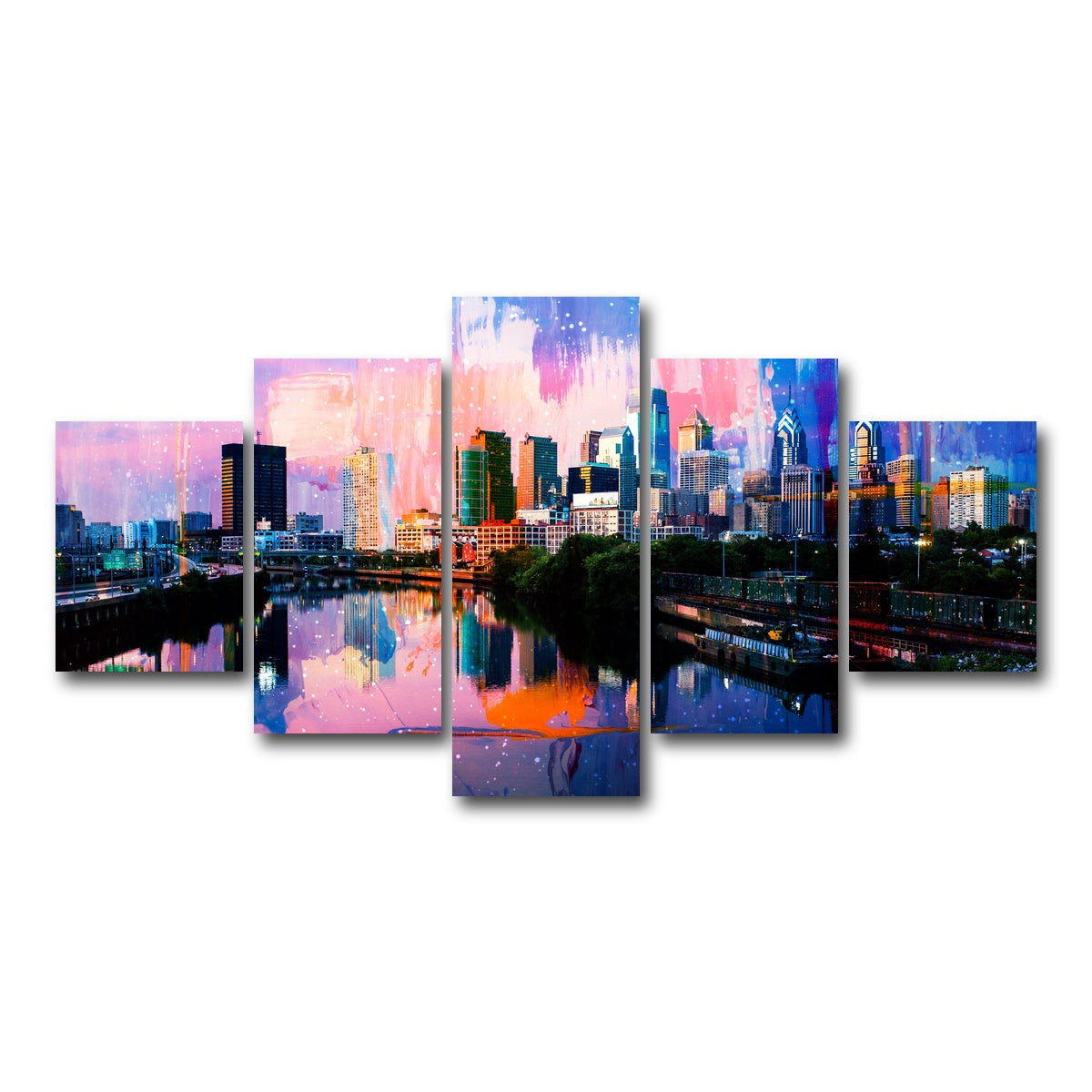 AUTO-MOCKUP WHITE | Abstract Philadelphia Skyline | 5 Piece | Gallery Wrap Canvas | group=5_short