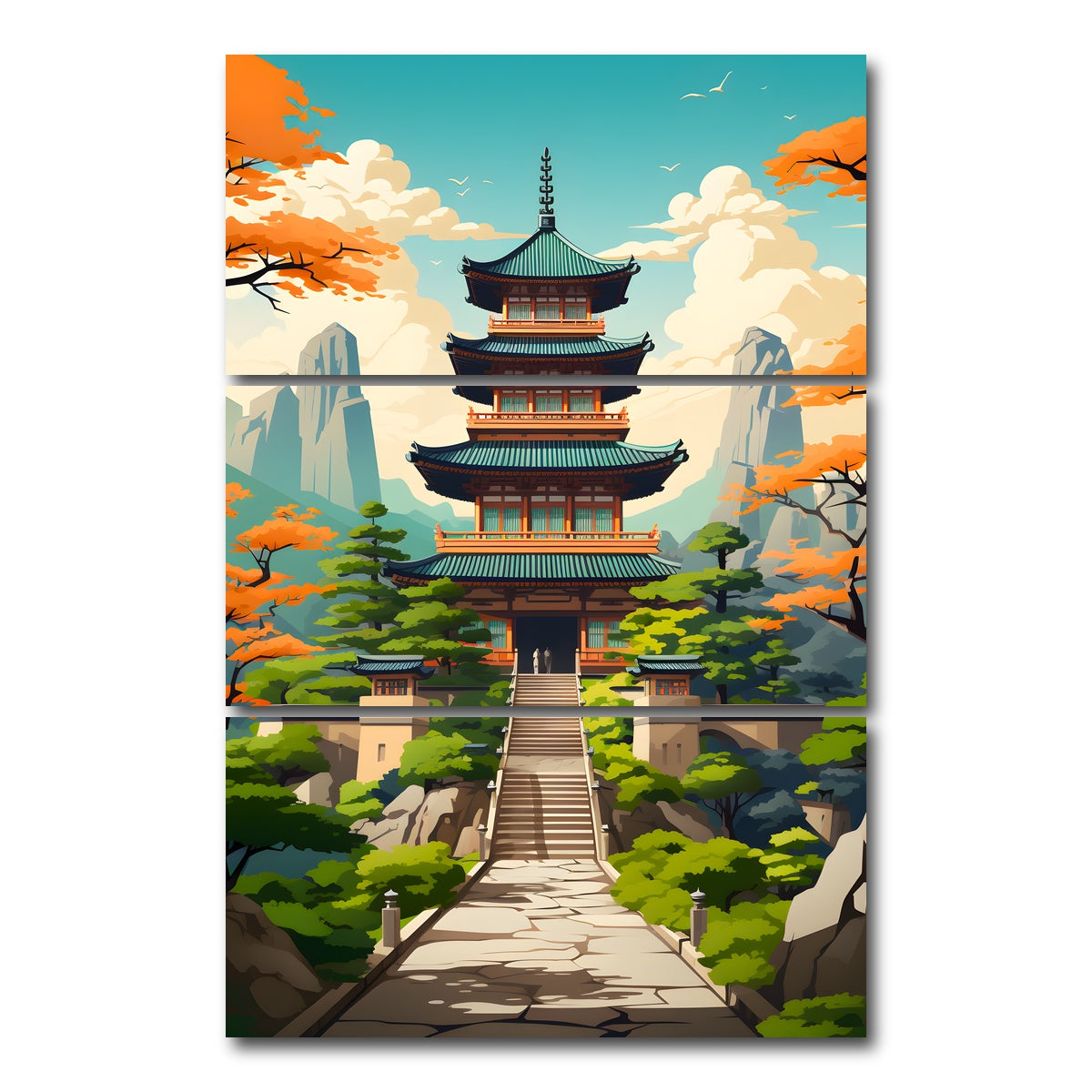 AUTO-MOCKUP WHITE | Ancient Architecture | 3 Piece | Gallery Wrap Canvas | group=12x24_stacked