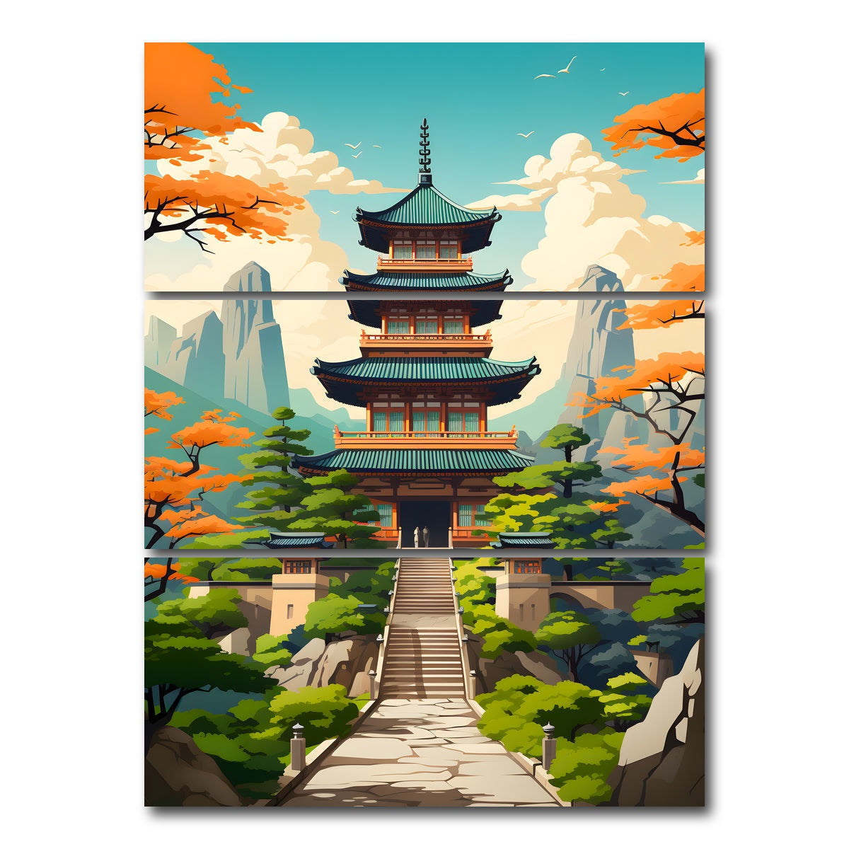 AUTO-MOCKUP WHITE | Ancient Architecture | 3 Piece | Gallery Wrap Canvas | group=8x18_stacked