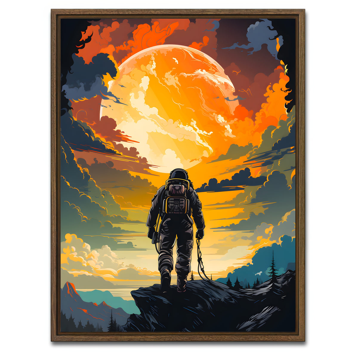 AUTO-MOCKUP WHITE | Astronaut in the Sun | 1 Piece | Walnut Framed Canvas | group=3x4