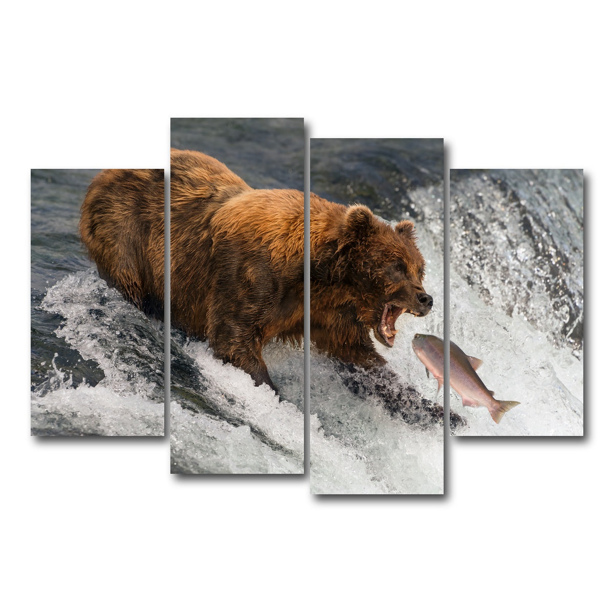 AUTO-MOCKUP WHITE | Bear catching Salmon | 4 Piece | Gallery Wrap Canvas | group=4_short