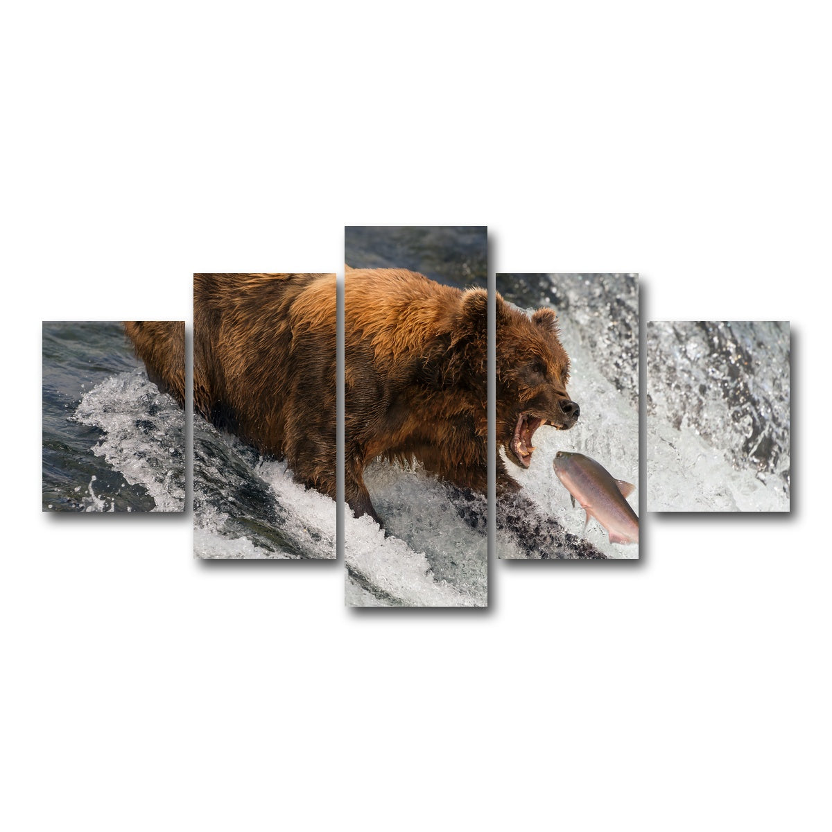AUTO-MOCKUP WHITE | Bear catching Salmon | 5 Piece | Gallery Wrap Canvas | group=5_short