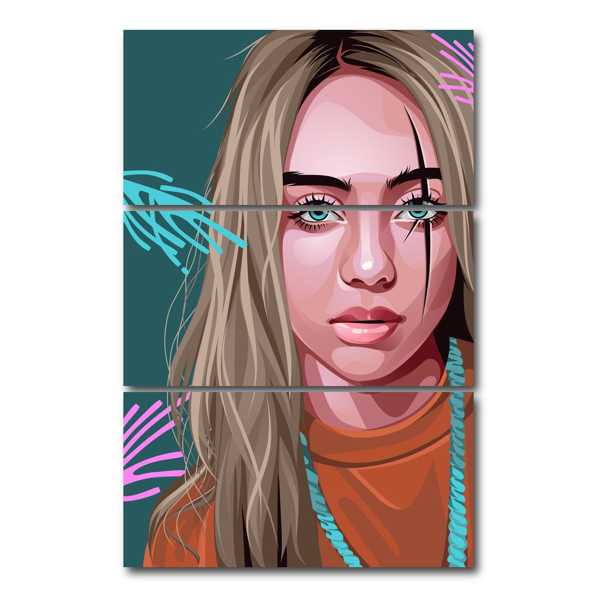 AUTO-MOCKUP WHITE | Billie Eilish | 3 Piece | Gallery Wrap Canvas | group=12x24_stacked
