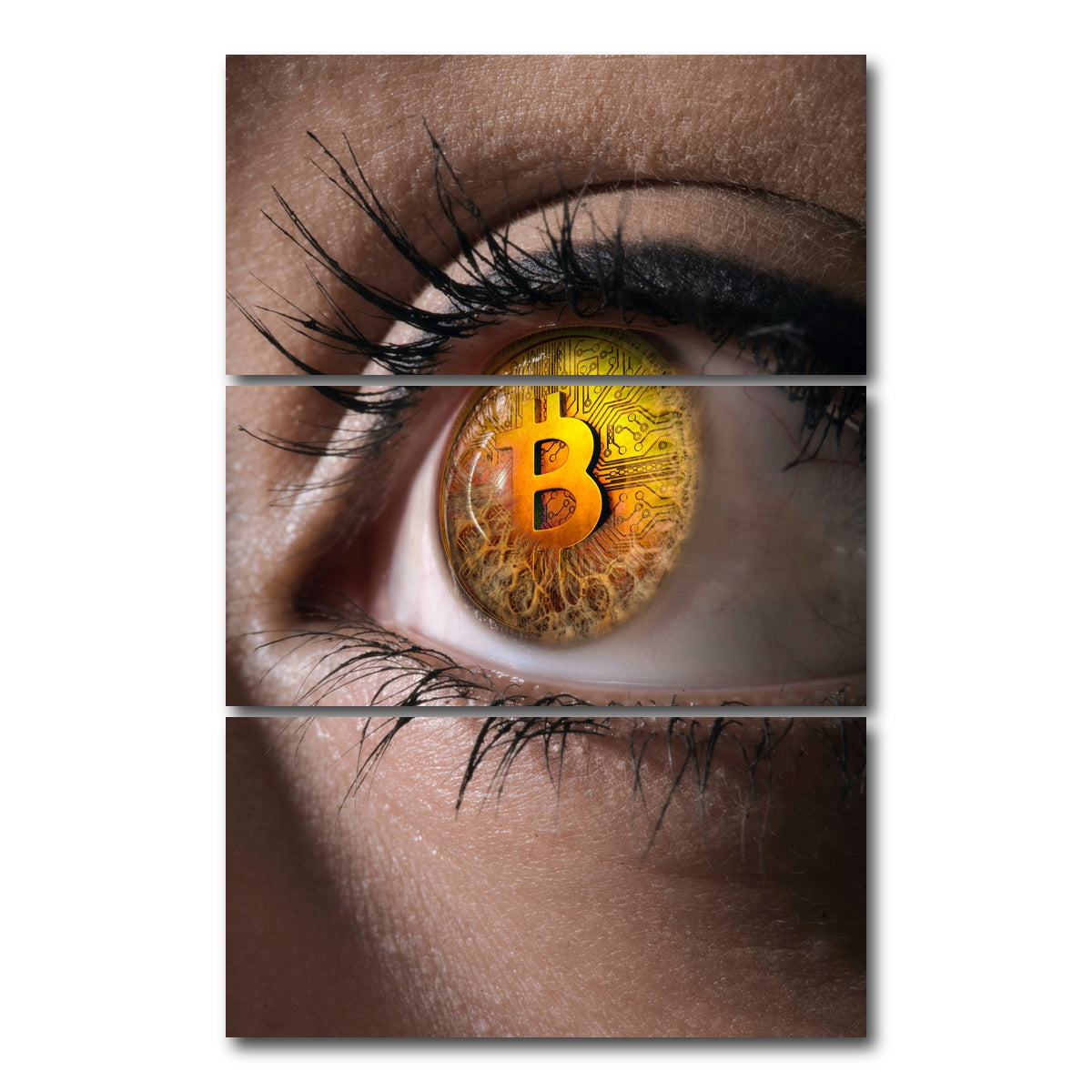 AUTO-MOCKUP WHITE | Bitcoin eye | 3 Piece | Gallery Wrap Canvas | group=12x24_stacked