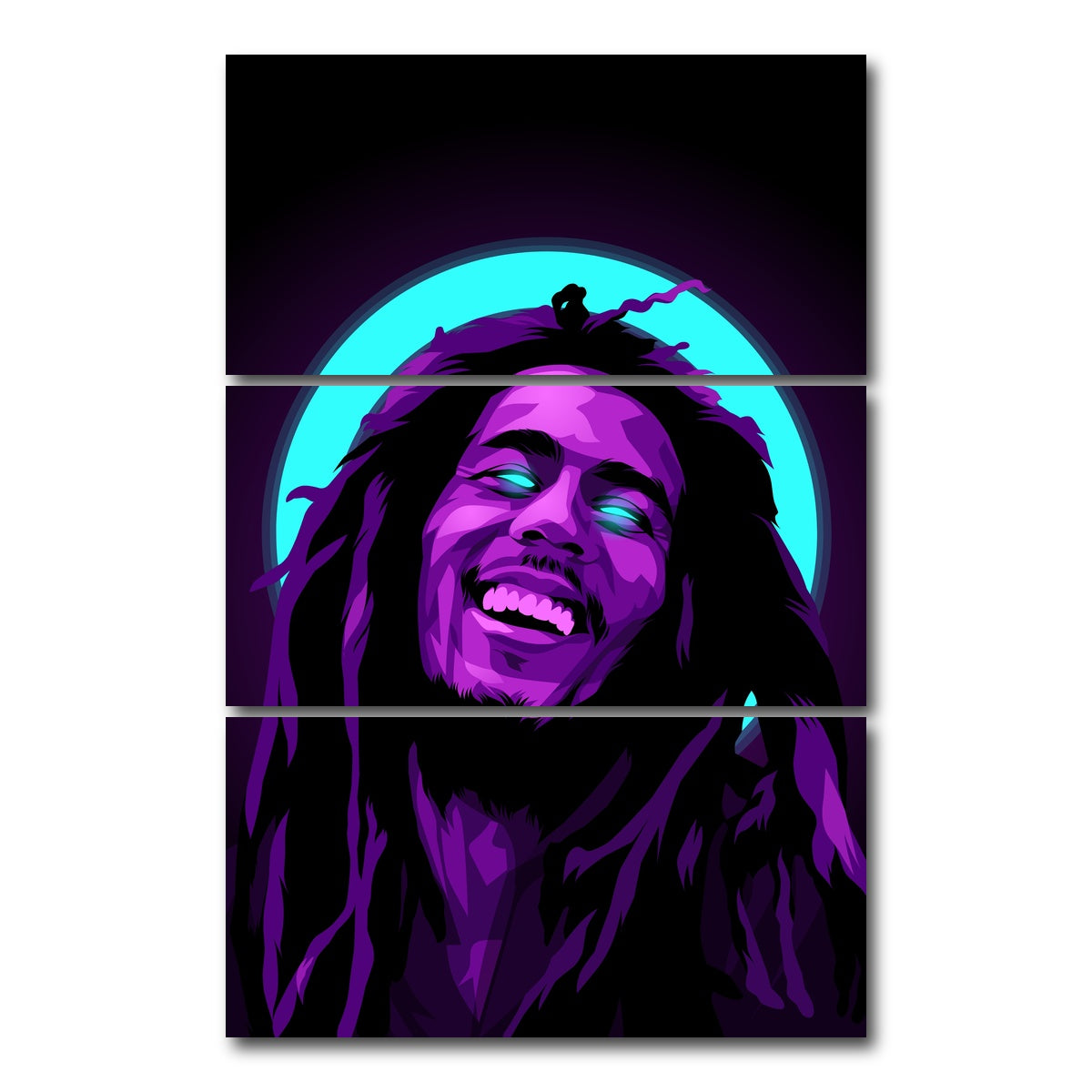 AUTO-MOCKUP WHITE | Bob Marley Halo | 3 Piece | Gallery Wrap Canvas | group=12x24_stacked