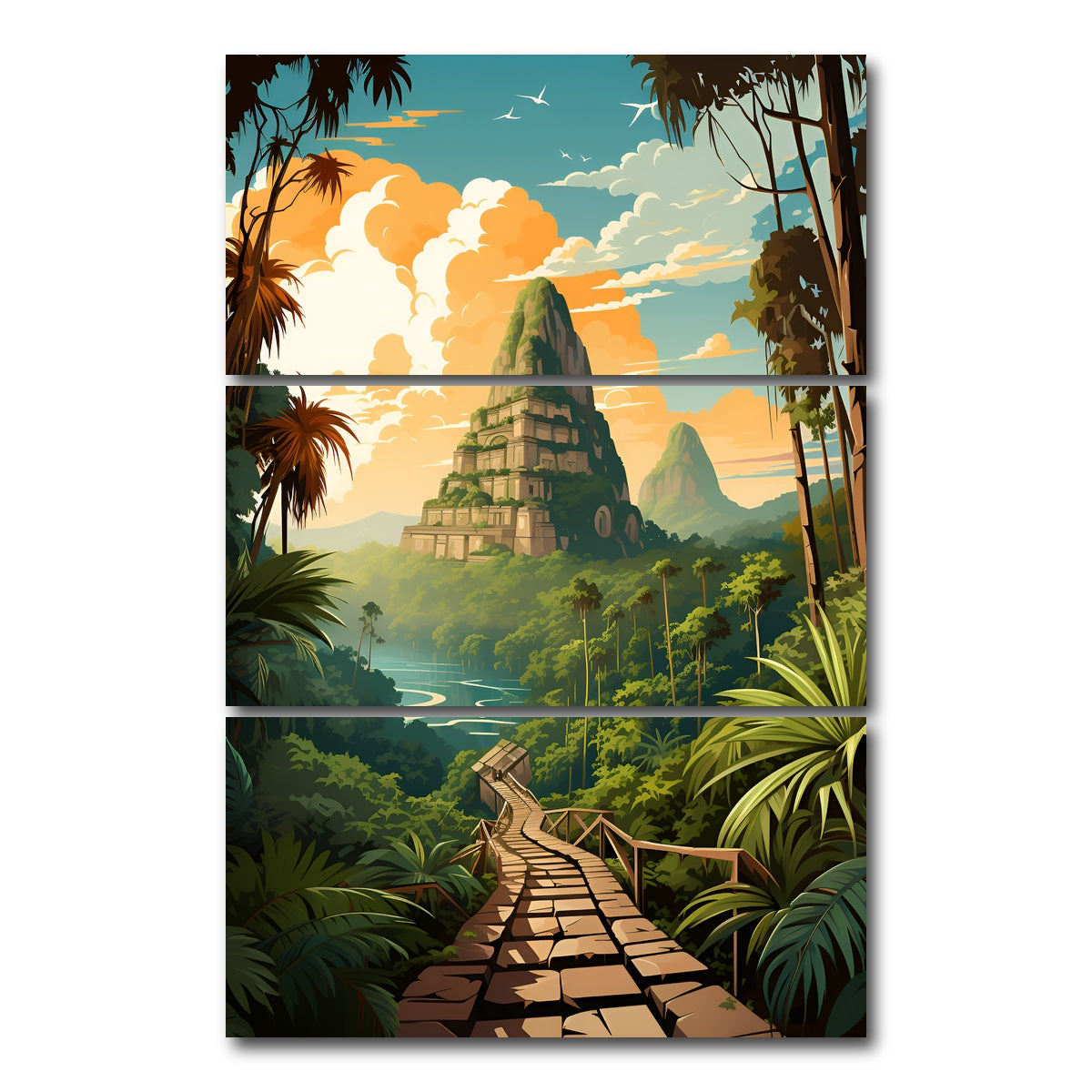 AUTO-MOCKUP WHITE | Cambodia - Bayon Temple | 3 Piece | Gallery Wrap Canvas | group=12x24_stacked