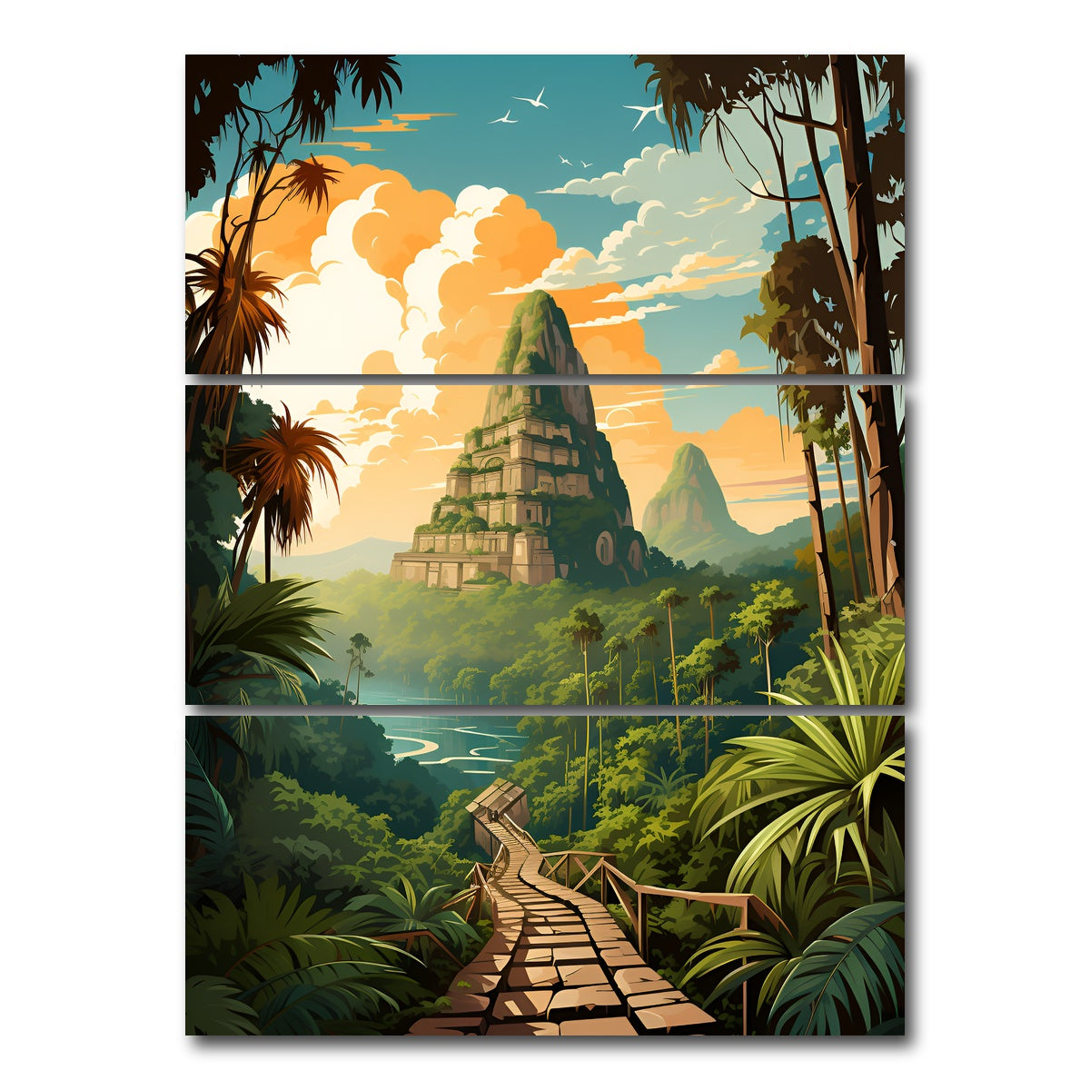 AUTO-MOCKUP WHITE | Cambodia - Bayon Temple | 3 Piece | Gallery Wrap Canvas | group=8x18_stacked