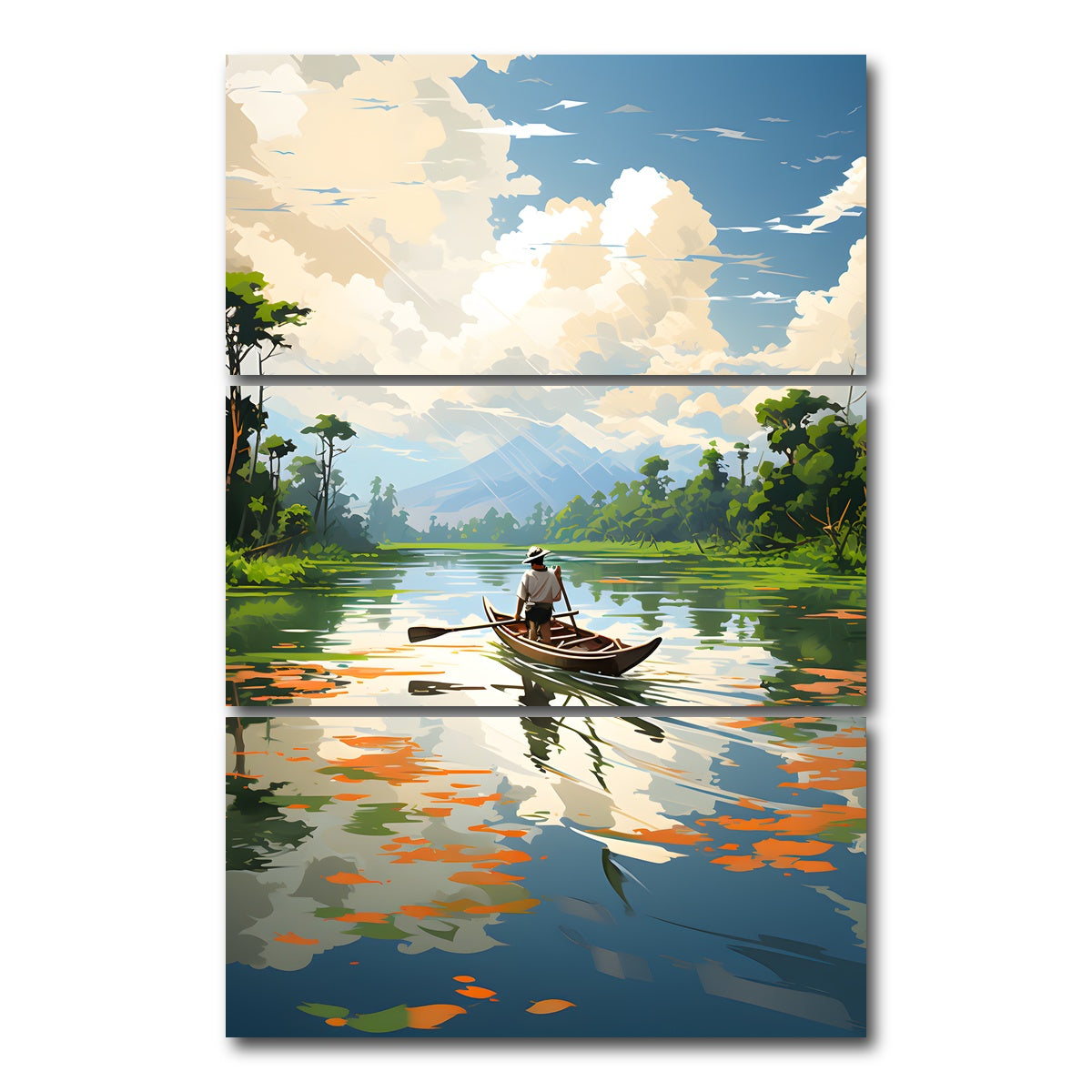 AUTO-MOCKUP WHITE | Cambodia - Siem Reap River | 3 Piece | Gallery Wrap Canvas | group=12x24_stacked