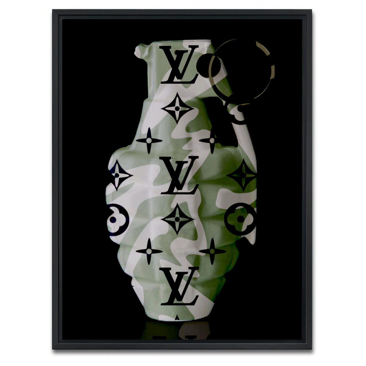 AUTO-MOCKUP WHITE | Camo LV Grenade | 1 Piece | Black Framed Canvas | group=3x4