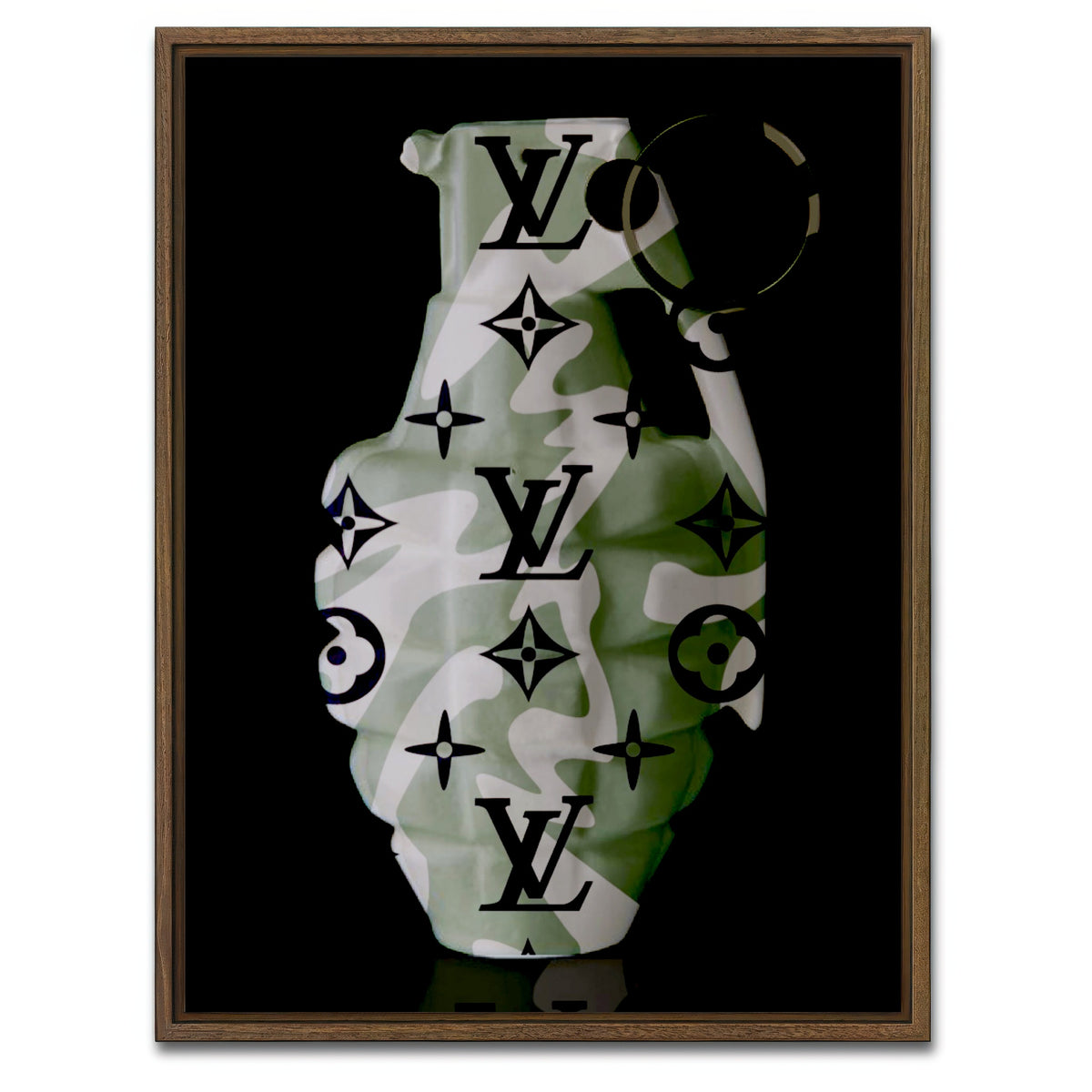 AUTO-MOCKUP WHITE | Camo LV Grenade | 1 Piece | Walnut Framed Canvas | group=3x4