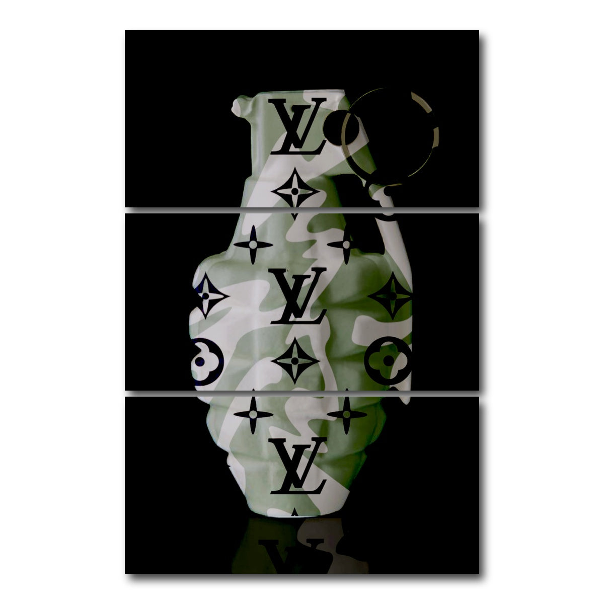 AUTO-MOCKUP WHITE | Camo LV Grenade | 3 Piece | Gallery Wrap Canvas | group=12x24_stacked