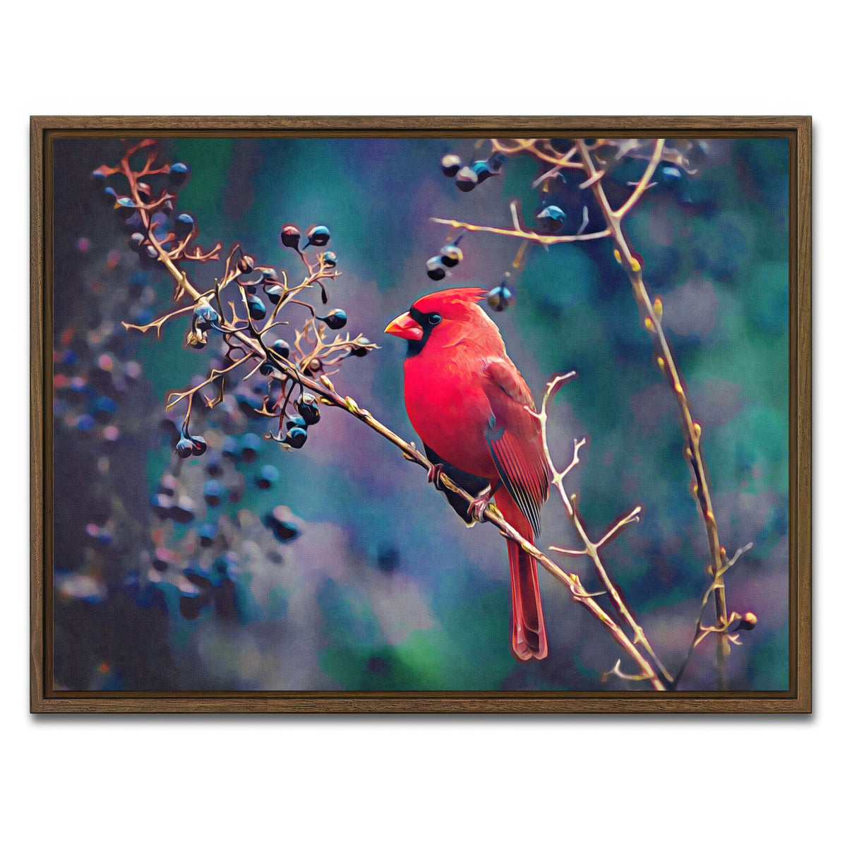 AUTO-MOCKUP WHITE | Cardinal and Berries | 1 Piece | Walnut Framed Canvas | group=4x3