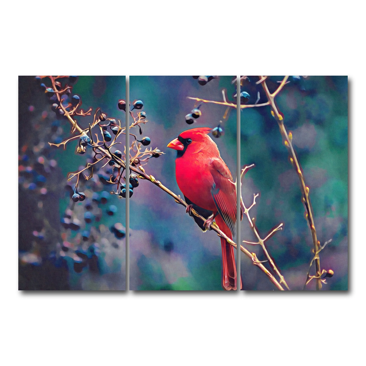 AUTO-MOCKUP WHITE | Cardinal and Berries | 3 Piece | Gallery Wrap Canvas | group=12x24
