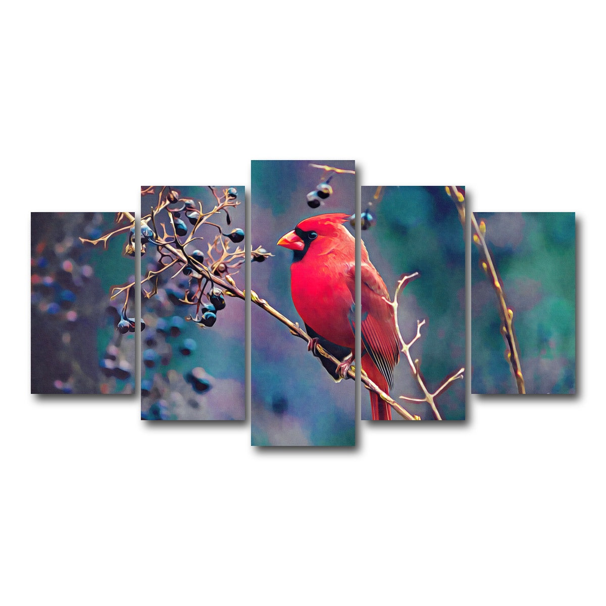 AUTO-MOCKUP WHITE | Cardinal and Berries | 5 Piece | Gallery Wrap Canvas | group=5_normal
