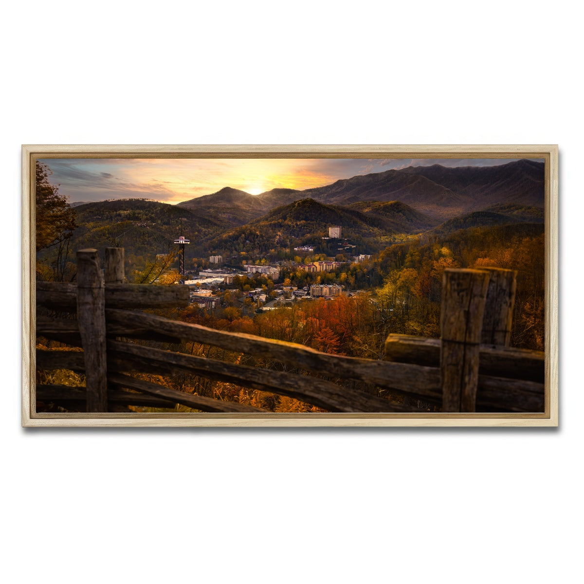 AUTO-MOCKUP WHITE | Gatlinburg Sunset | 1 Piece | Natural Framed Canvas | group=2x1