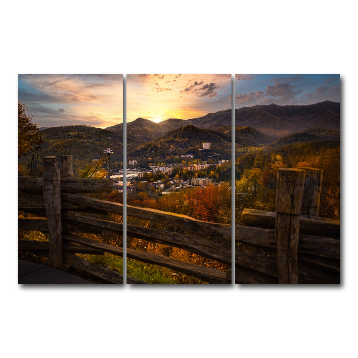 AUTO-MOCKUP WHITE | Gatlinburg Sunset | 3 Piece | Gallery Wrap Canvas | group=12x24