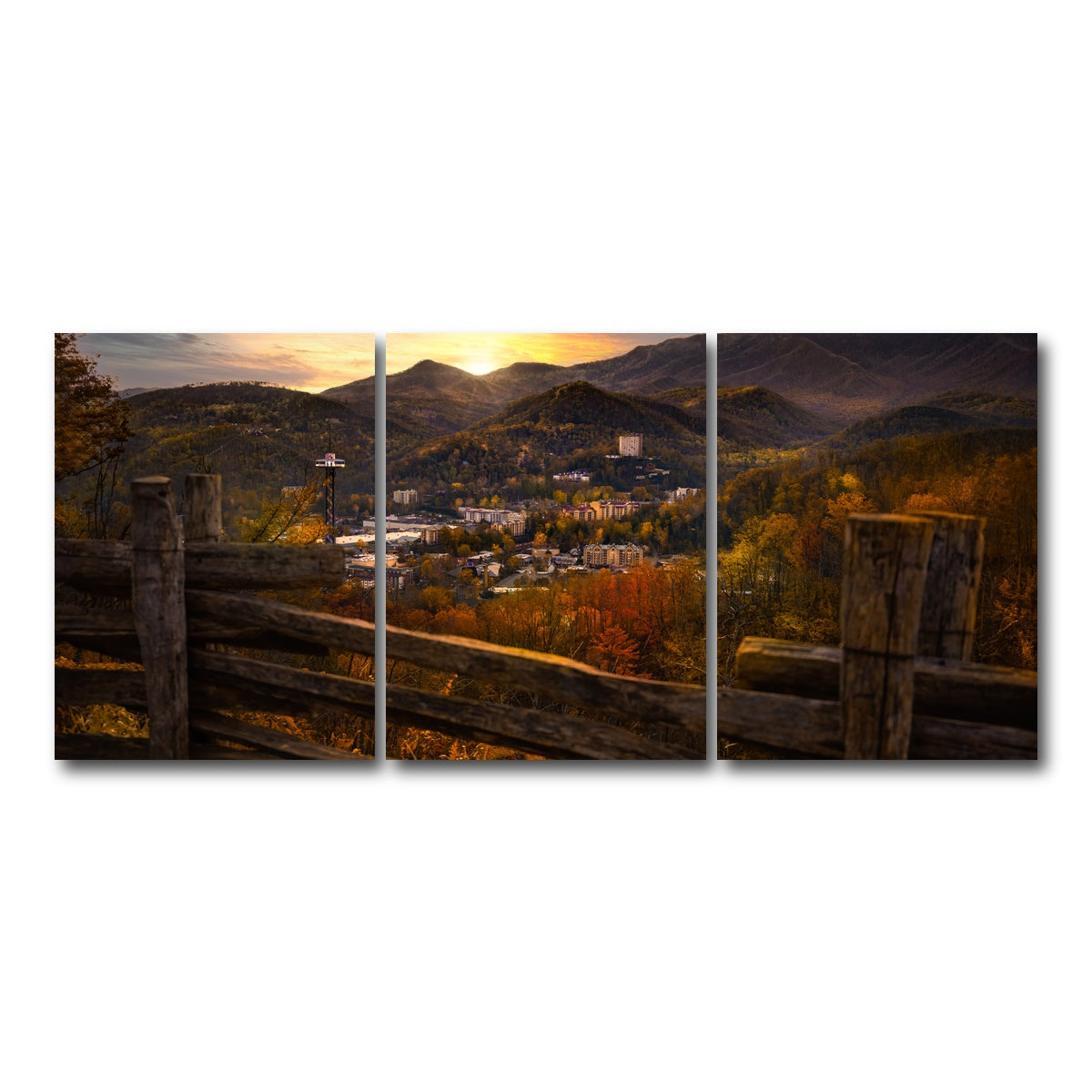 AUTO-MOCKUP WHITE | Gatlinburg Sunset | 3 Piece | Gallery Wrap Canvas | group=18x24