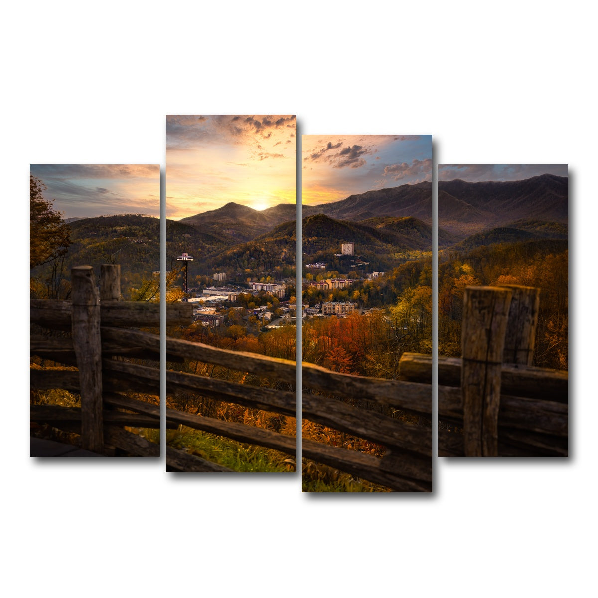 AUTO-MOCKUP WHITE | Gatlinburg Sunset | 4 Piece | Gallery Wrap Canvas | group=4_normal