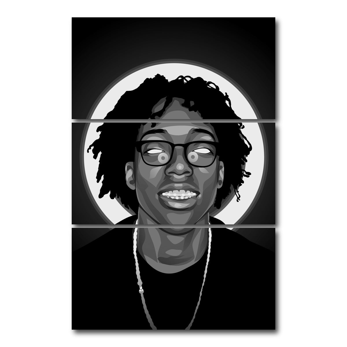 AUTO-MOCKUP WHITE | Grayscale Lil Tecca | 3 Piece | Gallery Wrap Canvas | group=12x24_stacked