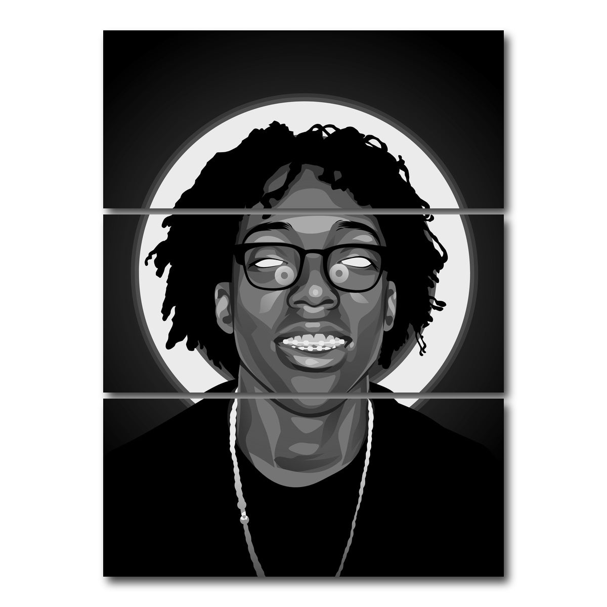 AUTO-MOCKUP WHITE | Grayscale Lil Tecca | 3 Piece | Gallery Wrap Canvas | group=8x18_stacked