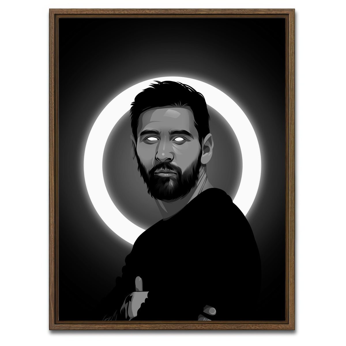 AUTO-MOCKUP WHITE | Grayscale Lionel Messi | 1 Piece | Walnut Framed Canvas | group=3x4