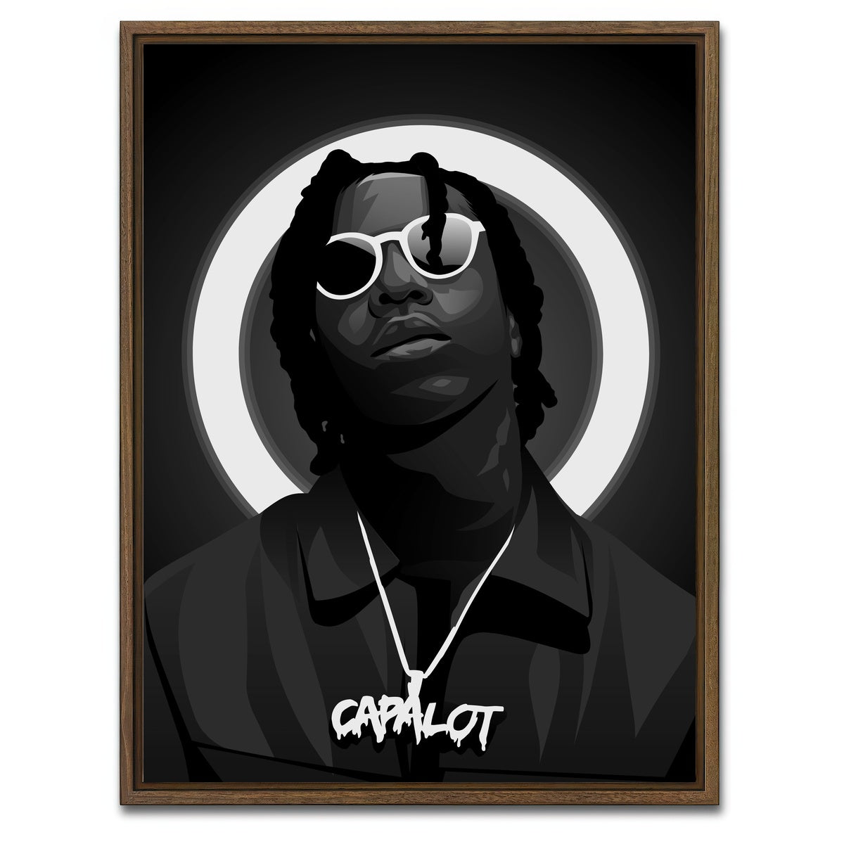 AUTO-MOCKUP WHITE | Grayscale Polo G | 1 Piece | Walnut Framed Canvas | group=3x4