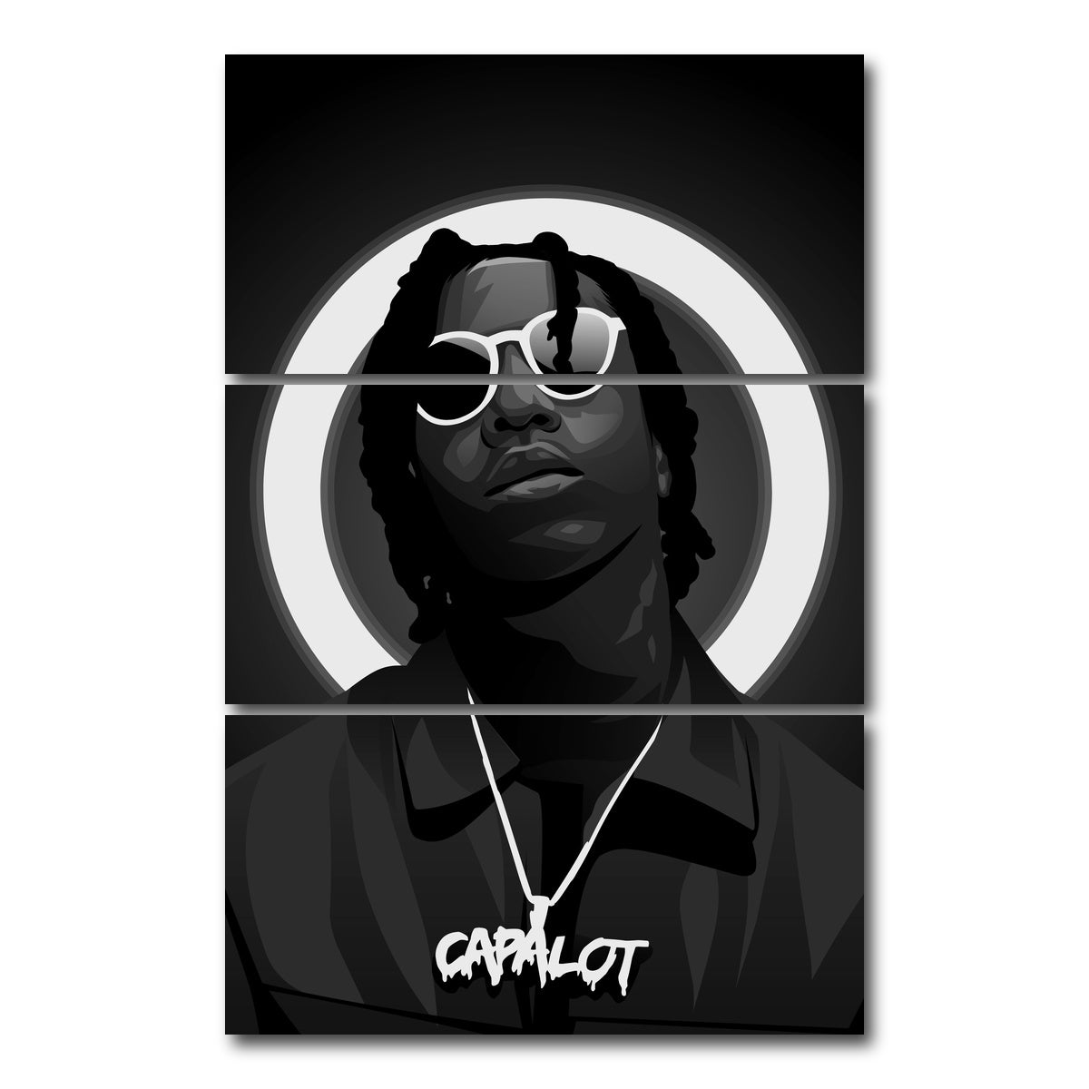 AUTO-MOCKUP WHITE | Grayscale Polo G | 3 Piece | Gallery Wrap Canvas | group=12x24_stacked