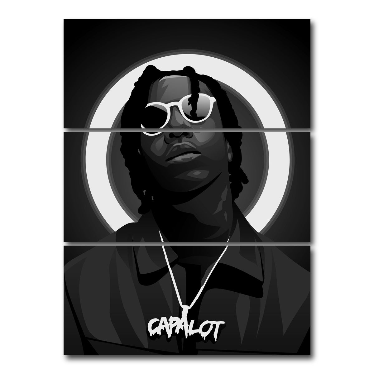 AUTO-MOCKUP WHITE | Grayscale Polo G | 3 Piece | Gallery Wrap Canvas | group=8x18_stacked