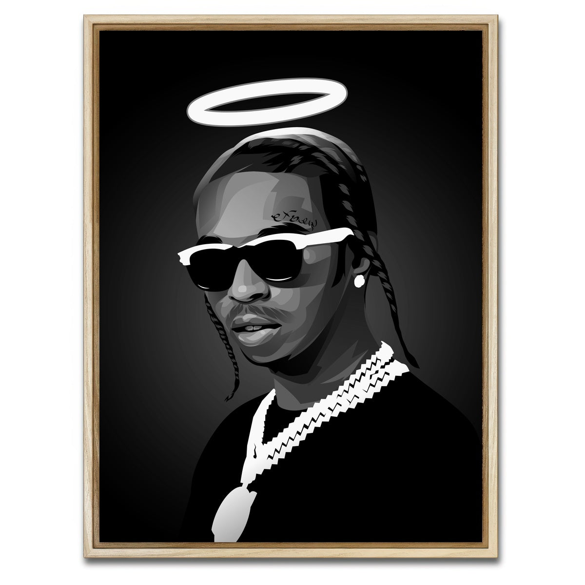 AUTO-MOCKUP WHITE | Grayscale Rip Popsmoke | 1 Piece | Natural Framed Canvas | group=3x4