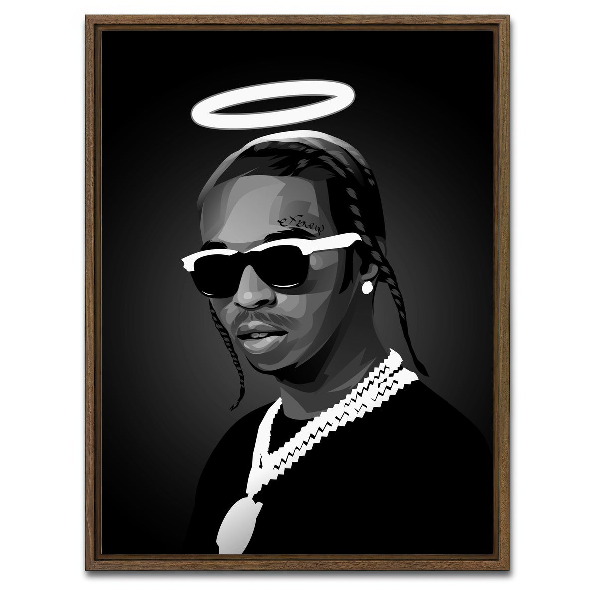 AUTO-MOCKUP WHITE | Grayscale Rip Popsmoke | 1 Piece | Walnut Framed Canvas | group=3x4