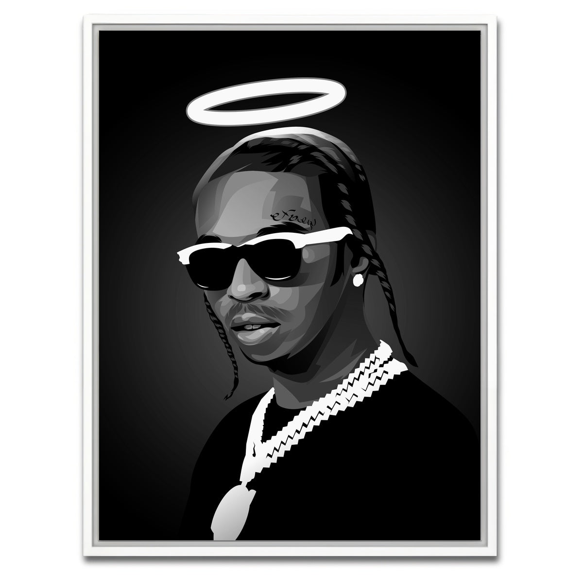 AUTO-MOCKUP WHITE | Grayscale Rip Popsmoke | 1 Piece | White Framed Canvas | group=3x4