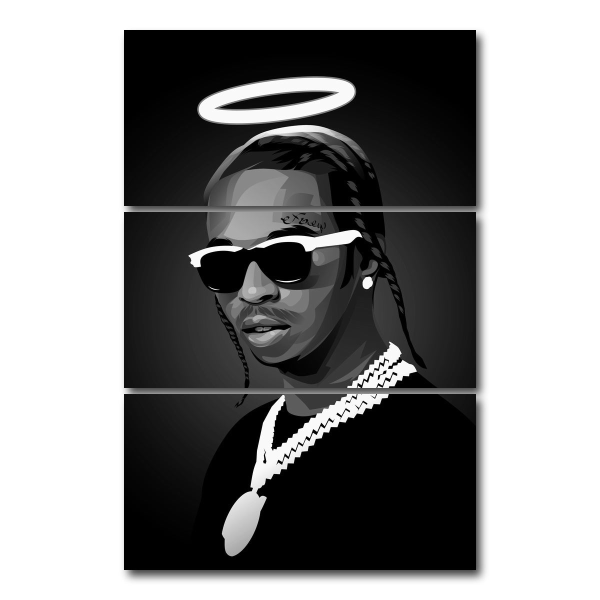 AUTO-MOCKUP WHITE | Grayscale Rip Popsmoke | 3 Piece | Gallery Wrap Canvas | group=12x24_stacked