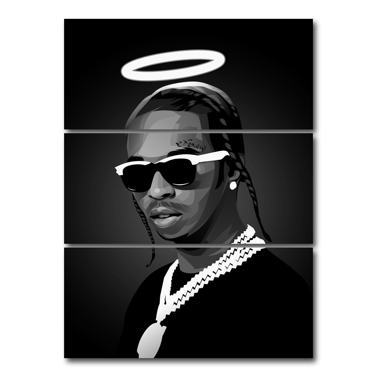 AUTO-MOCKUP WHITE | Grayscale Rip Popsmoke | 3 Piece | Gallery Wrap Canvas | group=8x18_stacked