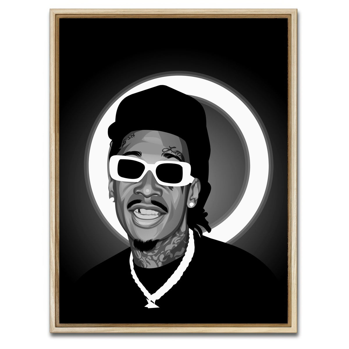 AUTO-MOCKUP WHITE | Grayscale Wiz Khalifa | 1 Piece | Natural Framed Canvas | group=3x4
