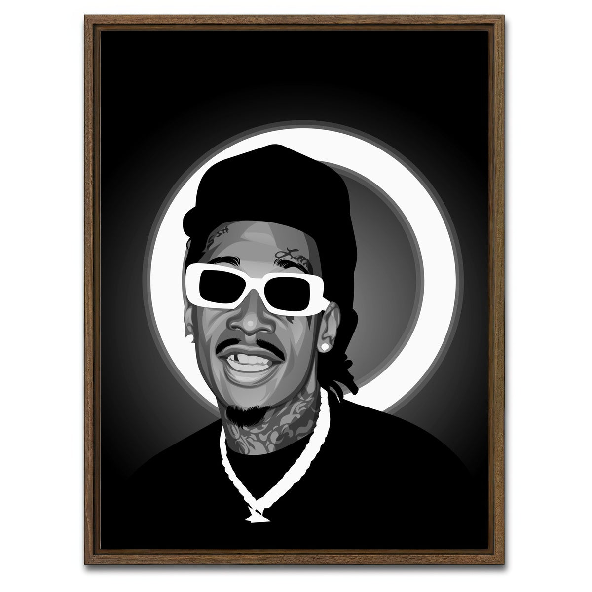 AUTO-MOCKUP WHITE | Grayscale Wiz Khalifa | 1 Piece | Walnut Framed Canvas | group=3x4