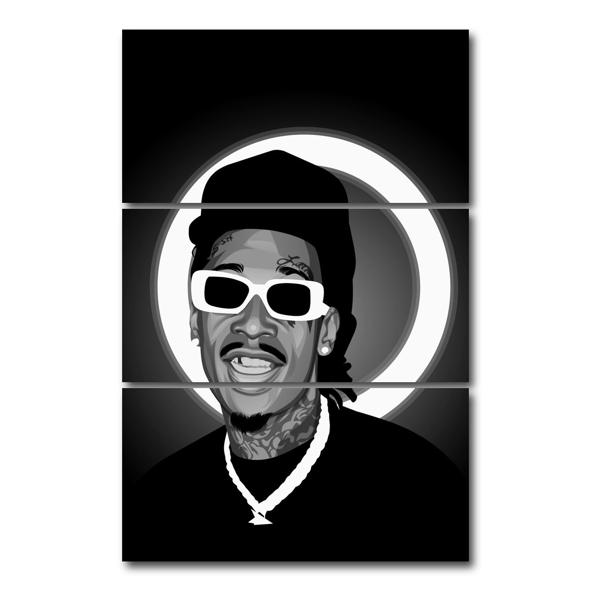AUTO-MOCKUP WHITE | Grayscale Wiz Khalifa | 3 Piece | Gallery Wrap Canvas | group=12x24_stacked
