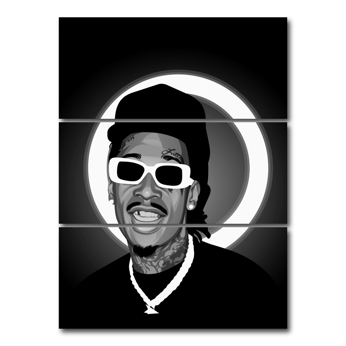 AUTO-MOCKUP WHITE | Grayscale Wiz Khalifa | 3 Piece | Gallery Wrap Canvas | group=8x18_stacked