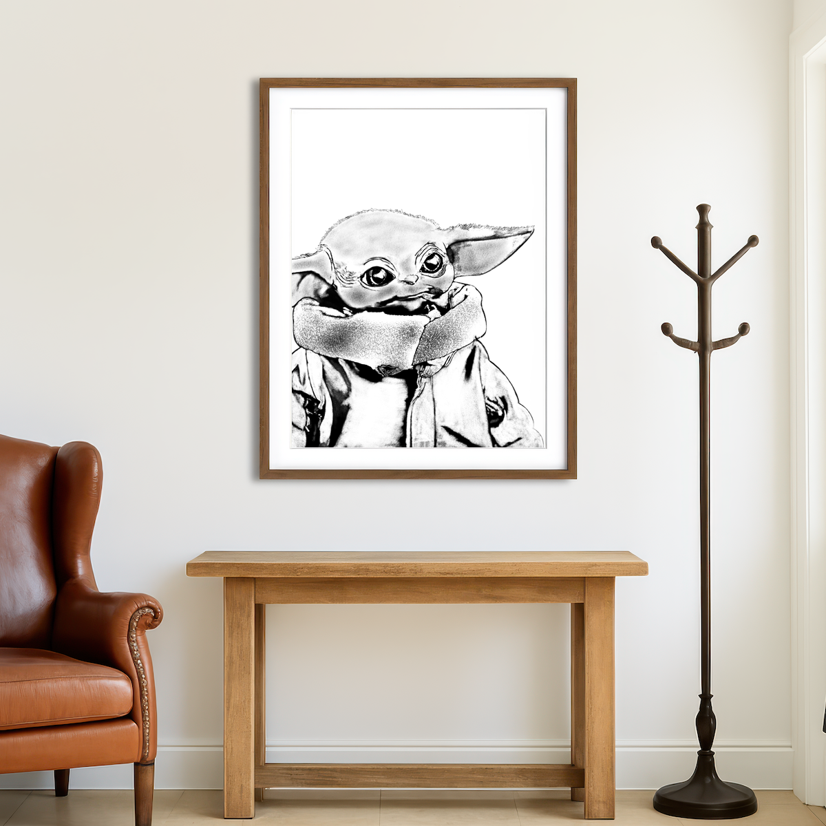 AUTO-MOCKUP ROOM | Grogu Sketch Wall Art