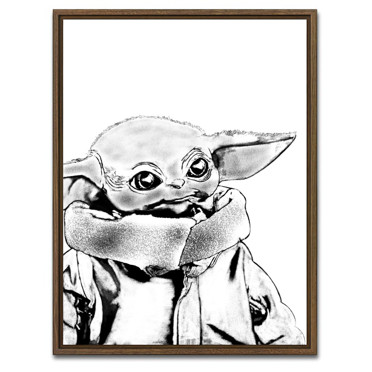 AUTO-MOCKUP WHITE | Grogu Sketch | 1 Piece | Walnut Framed Canvas | group=3x4