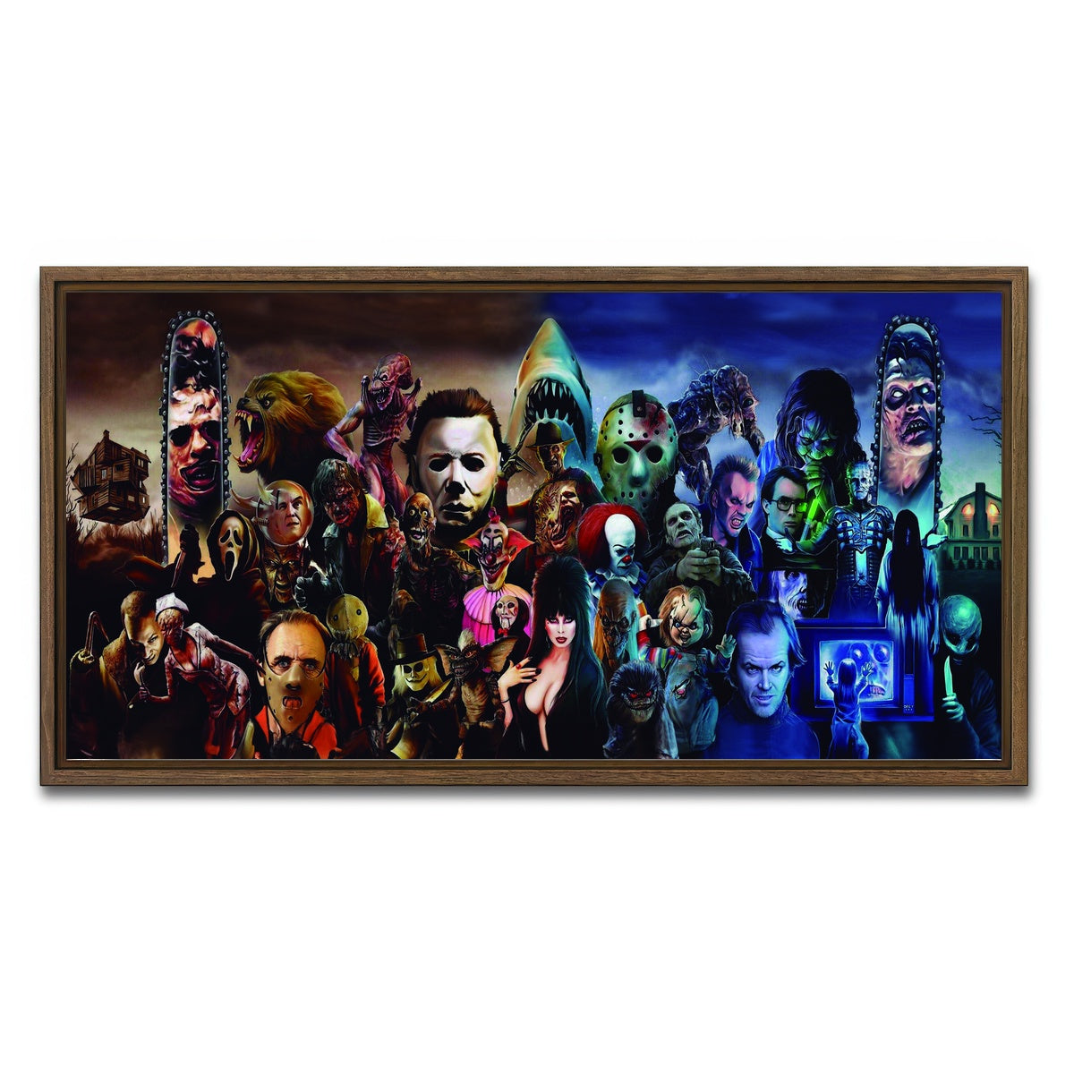 AUTO-MOCKUP WHITE | Horror Collage | 1 Piece | Walnut Framed Canvas | group=2x1