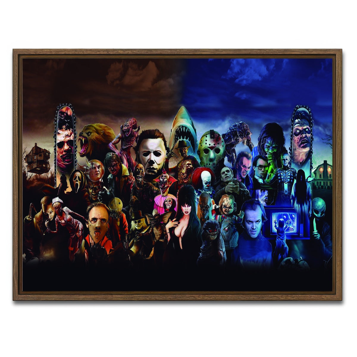 AUTO-MOCKUP WHITE | Horror Collage | 1 Piece | Walnut Framed Canvas | group=4x3