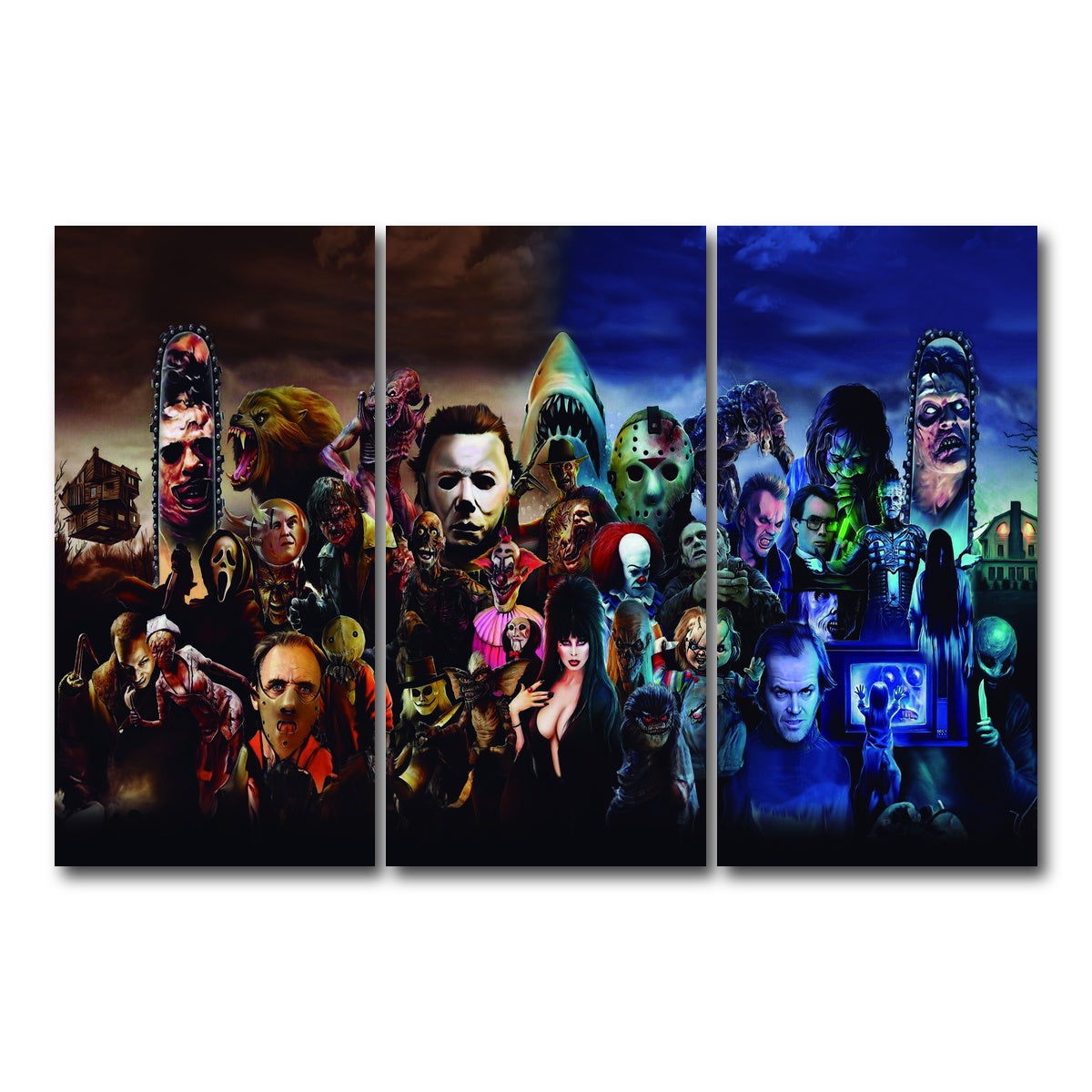 AUTO-MOCKUP WHITE | Horror Collage | 3 Piece | Gallery Wrap Canvas | group=12x24