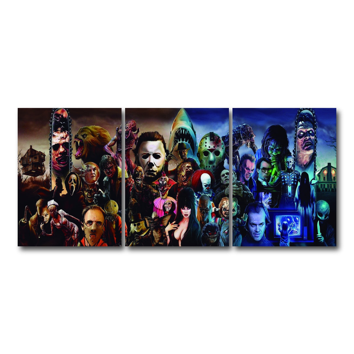 AUTO-MOCKUP WHITE | Horror Collage | 3 Piece | Gallery Wrap Canvas | group=18x24