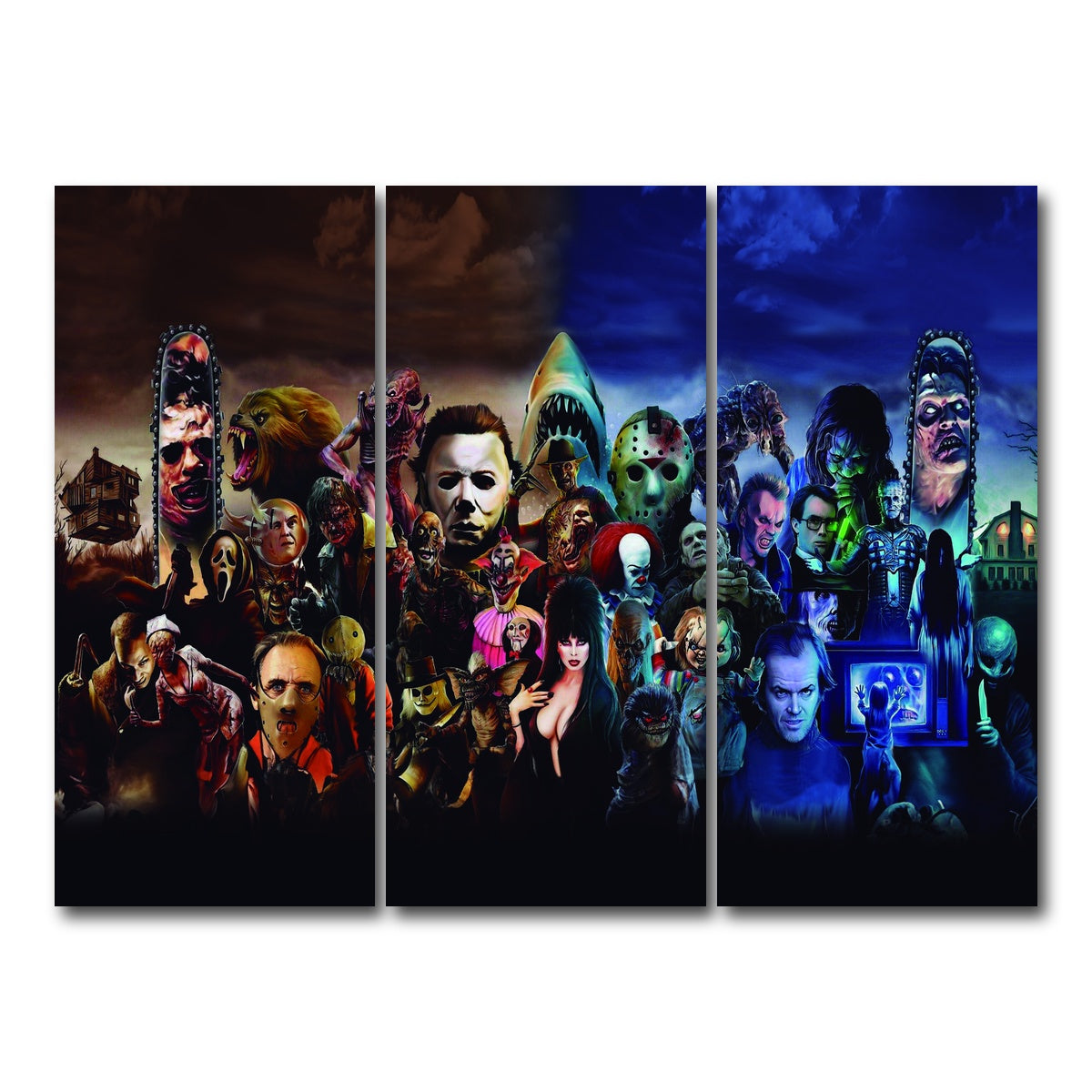 AUTO-MOCKUP WHITE | Horror Collage | 3 Piece | Gallery Wrap Canvas | group=8x18