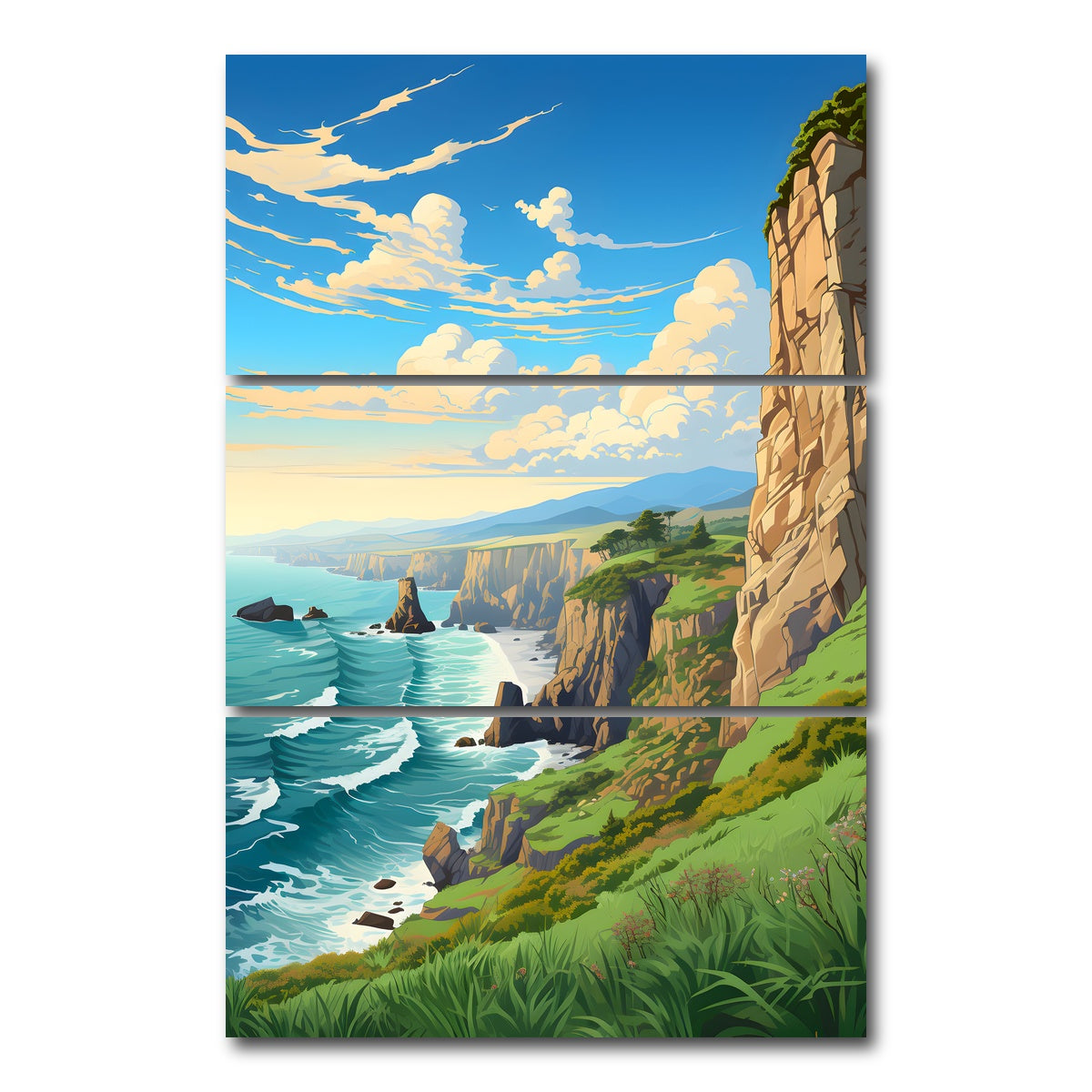 AUTO-MOCKUP WHITE | Ireland - Cliffs of Moher | 3 Piece | Gallery Wrap Canvas | group=12x24_stacked