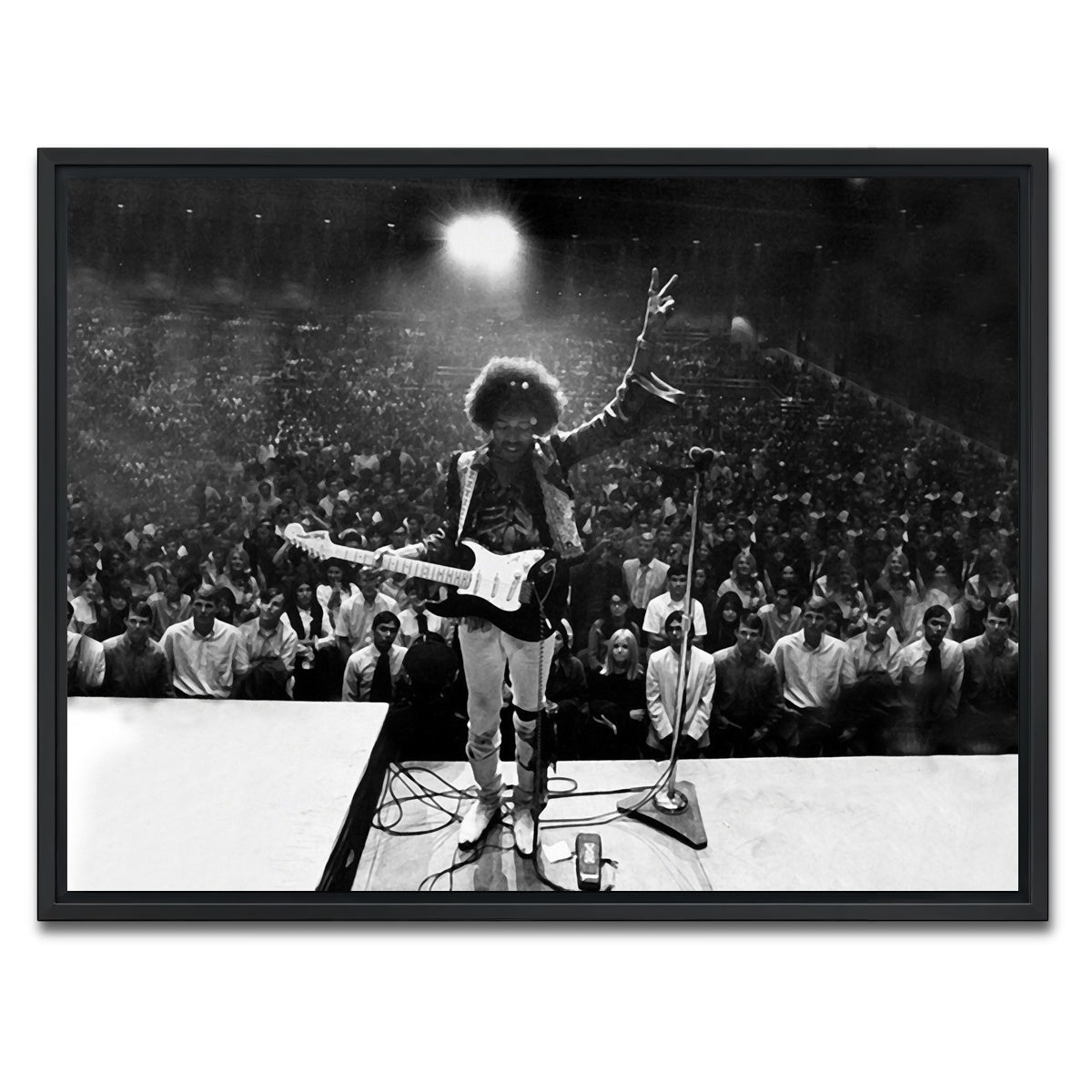 AUTO-MOCKUP WHITE | Jimi Hendrix Black and White | 1 Piece | Black Framed Canvas | group=4x3