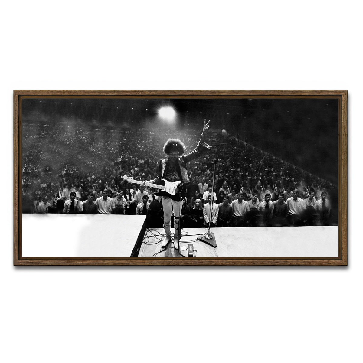 AUTO-MOCKUP WHITE | Jimi Hendrix Black and White | 1 Piece | Walnut Framed Canvas | group=2x1