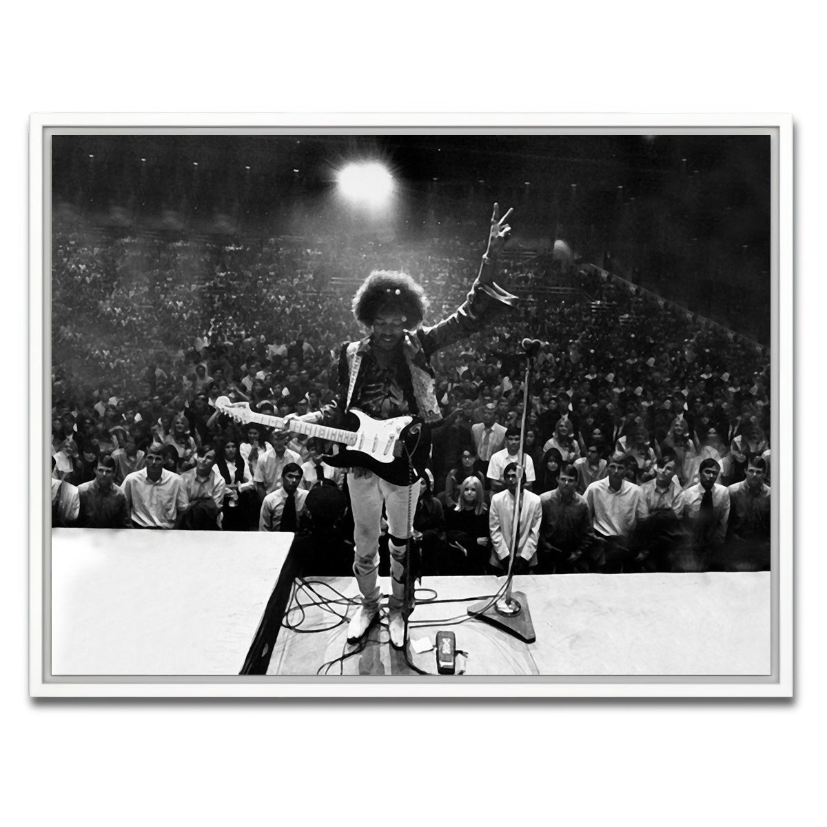 AUTO-MOCKUP WHITE | Jimi Hendrix Black and White | 1 Piece | White Framed Canvas | group=4x3